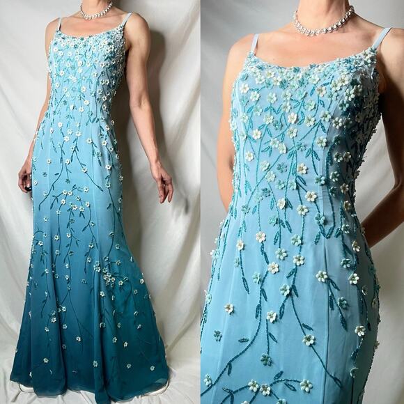 SOLD Alyce Designs vintage prom dress beaded floral sequin maxi gown long formal - Picture 14 of 17